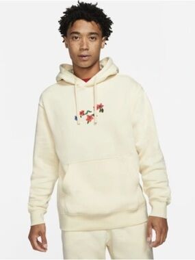 Men’s Nike Sportswear Cream Floral Hoodie Logo Twist Size Large
